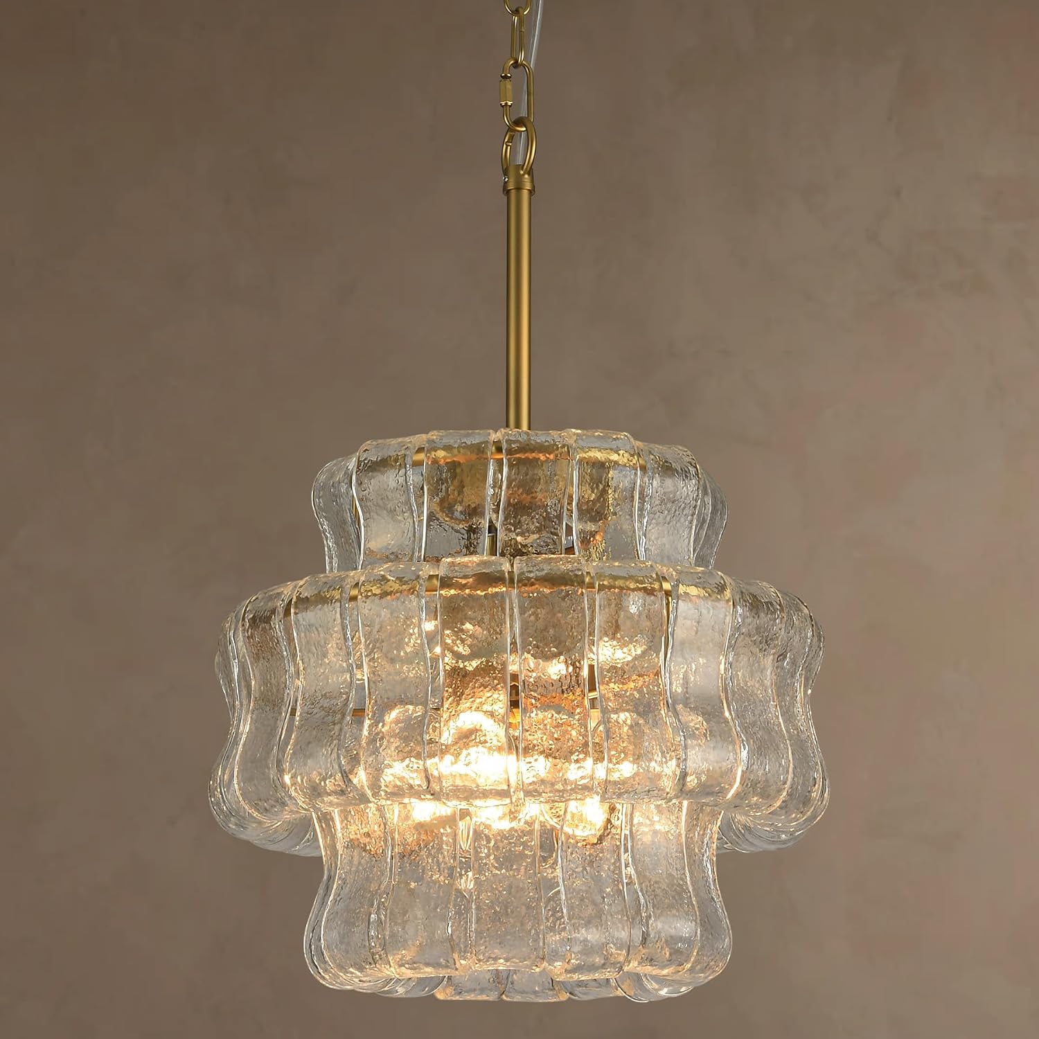 Smaller three-tier pendant with rippled glass elements